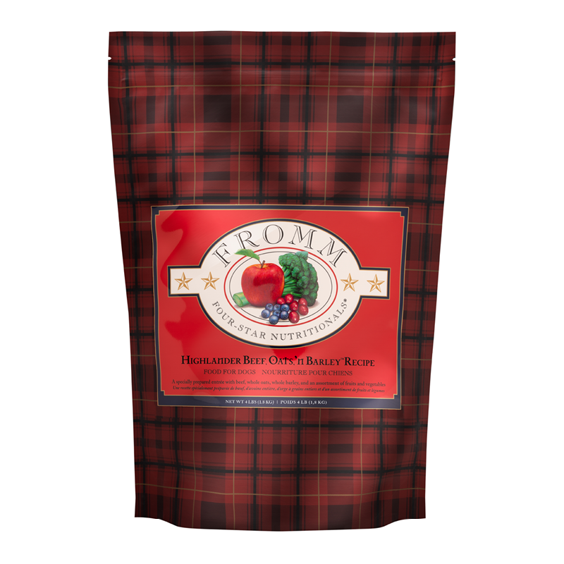 Fromm Four-Star Nutritionals Highlander Beef, Oats 'n Barley Recipe front of bag.