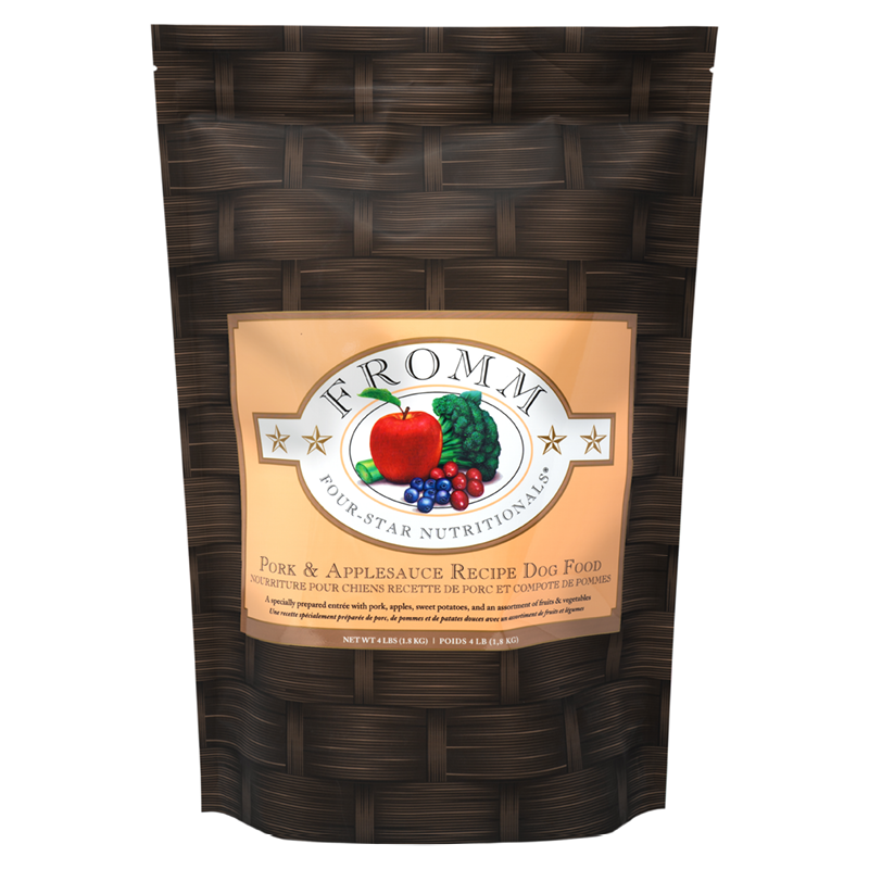 Fromm Four-Star Nutritionals Pork & Applesauce Formula Dog Food front of bag.