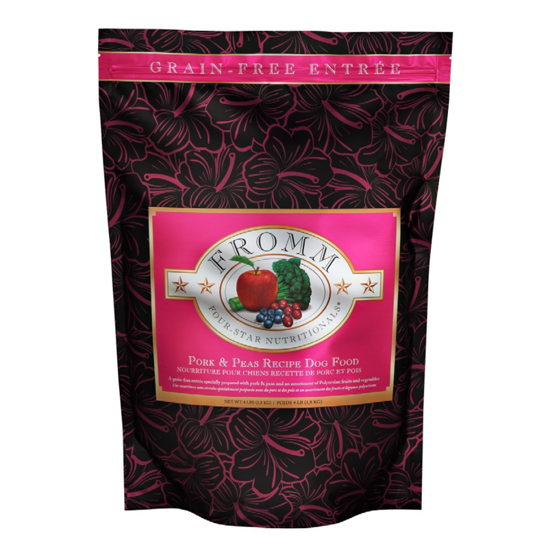 Fromm Four-Star Nutritionals Pork & Peas Recipe Dog Food front of bag.