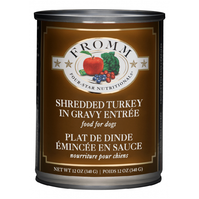Fromm Four-Star Nutritionals Shredded Turkey in Gravy Entrée Food for Dogs front of can.