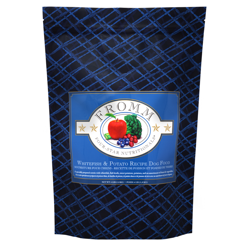 Fromm Four-Star Nutritionals Whitefish & Potato Formula Dog Food front of bag.