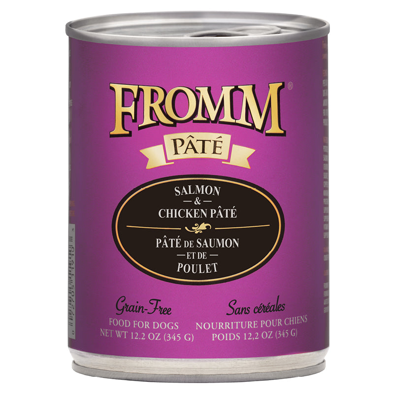 Fromm Salmon & Chicken Pâté Canned Food for Dogs front of can.