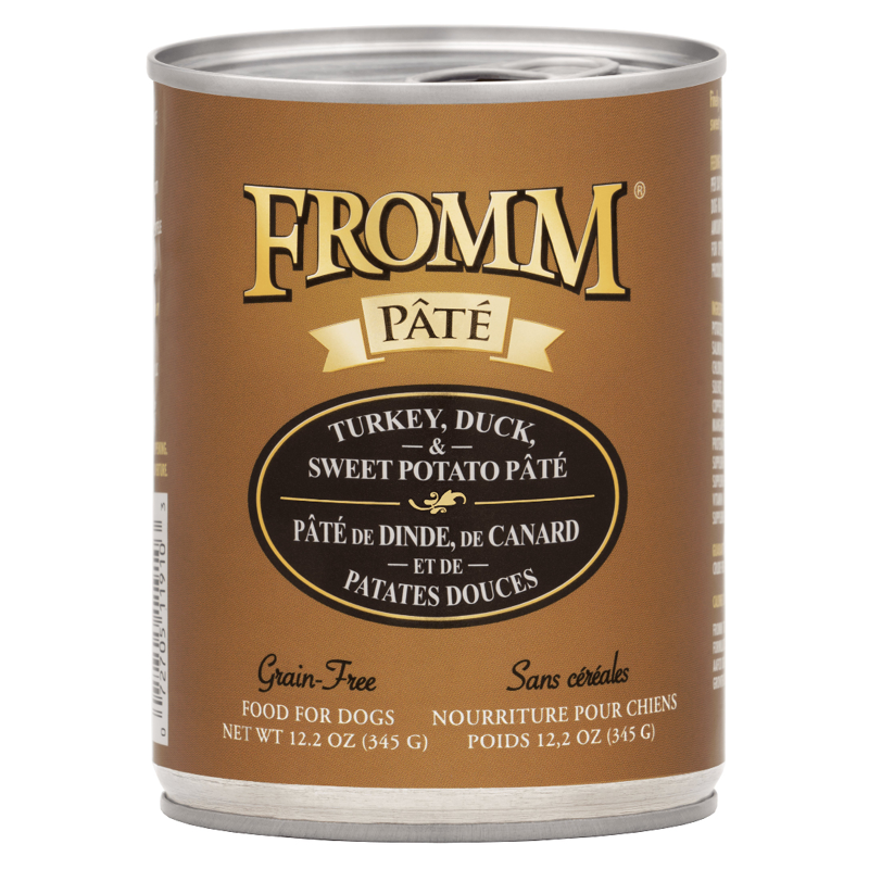 Fromm Pate Turkey, Duck, & Sweet Potato Pate Food for Dogs front of can.