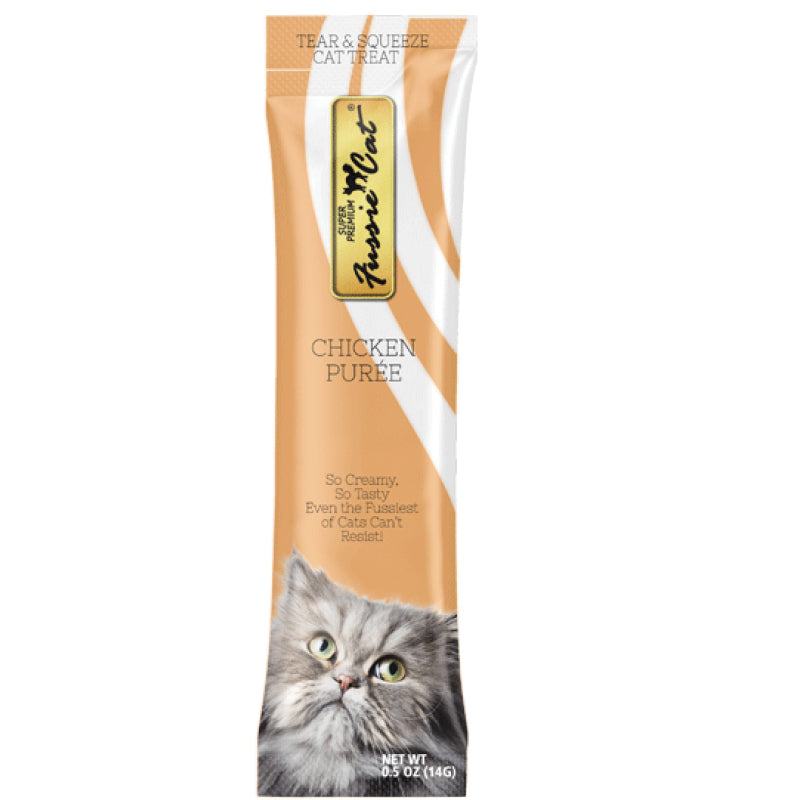 Fussie Cat Puree Chicken Cat Treat 14g, Front Tube