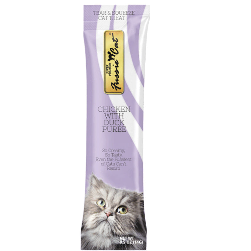 Fussie Cat Puree Chicken & Duck Cat Treat 14g, Front Tube