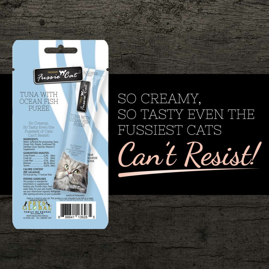 Fussie Cat Puree Tuna & Ocean Fish Cat Treat 14g,  so creamy, so tasty even the fussiest cats can't resist