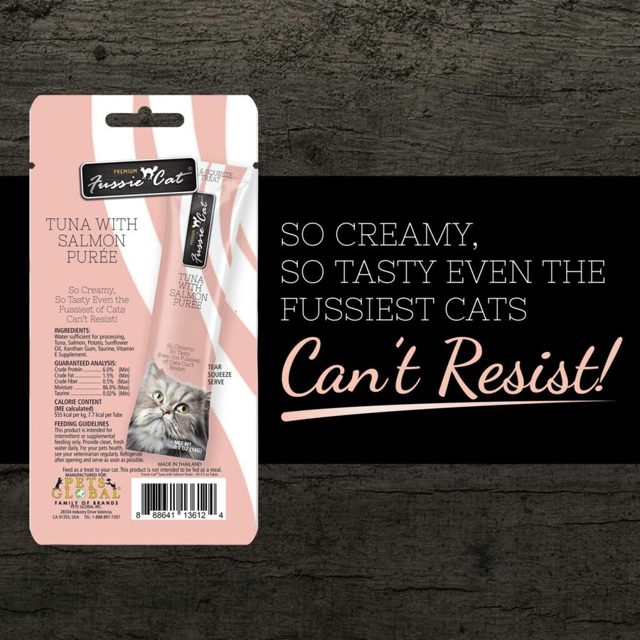 Fussie Cat Puree Tuna & Salmon Cat Treat 14g, so creamy, so tasty even the fussiest cats can't resist