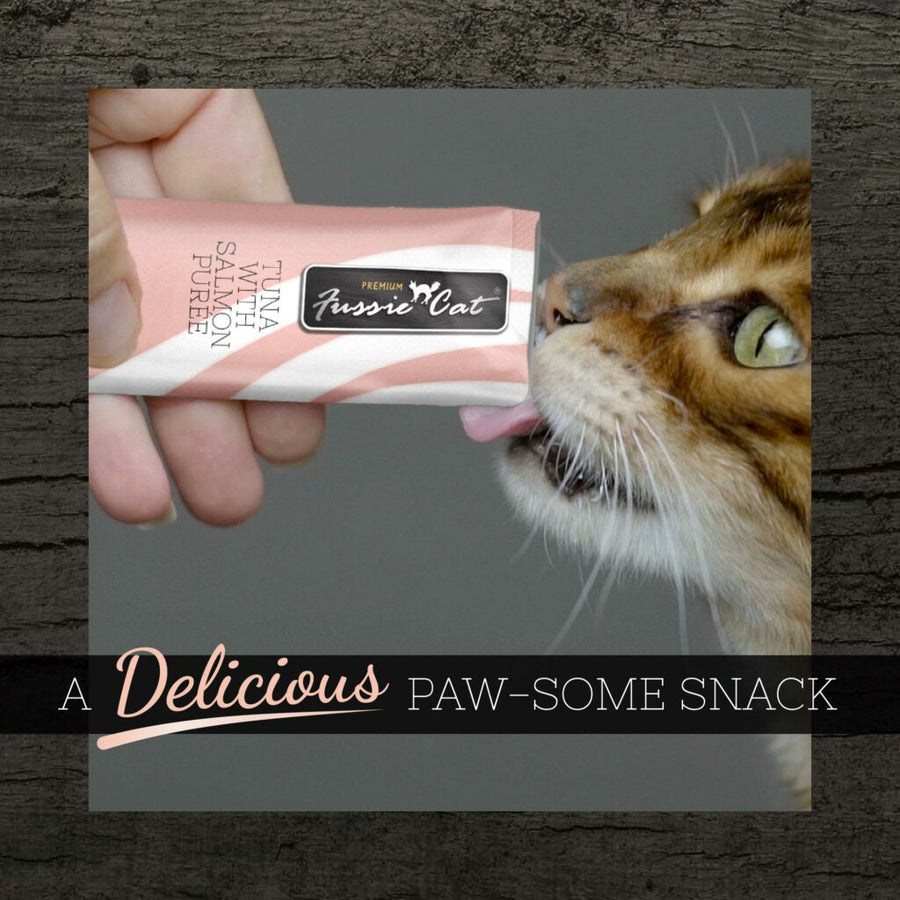Fussie Cat Puree Tuna & Salmon Cat Treat 14g, a delicious paw-some snack