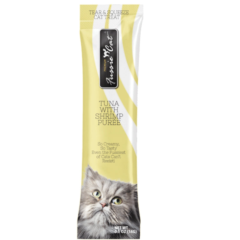Fussie Cat Puree Tuna & Shrimp Cat Treat 14g Front Tube
