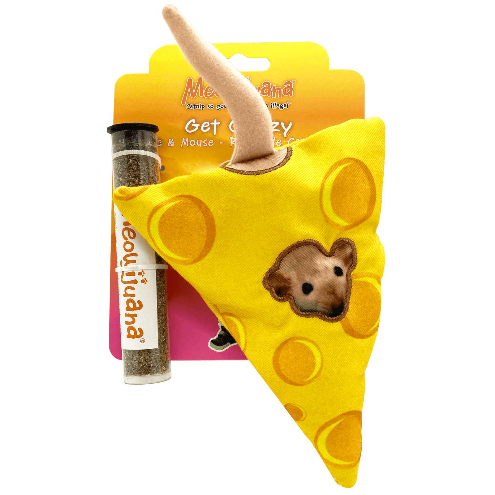 Meowijuana Get Cheezy! Cheese & Mouse Cat Toy with Refillable Catnip