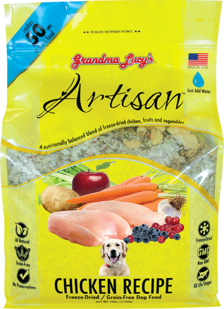 Grandma Lucy's Artisan Grain Free Chicken Freeze Dried Dog Food 50lbs, Front Bag