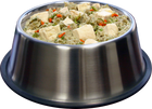 Grandma Lucy's Artisan Grain Free Chicken Freeze Dried Dog Food, in a silver food bowl