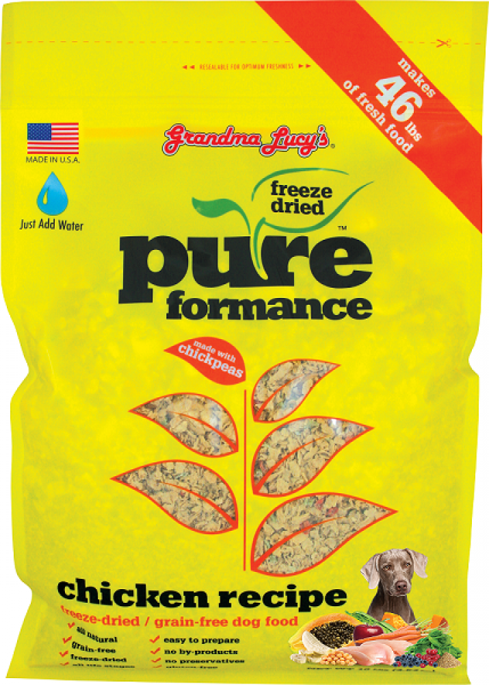 Grandma Lucy's Pureformance Chicken and Chickpea Freeze Dried Grain Free Dog Food 46lbs, Front Bag