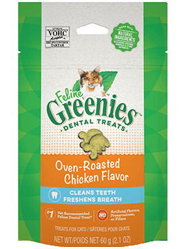 Greenies Oven Roasted Chicken Dental Cat Treats 60g, Front Pouch