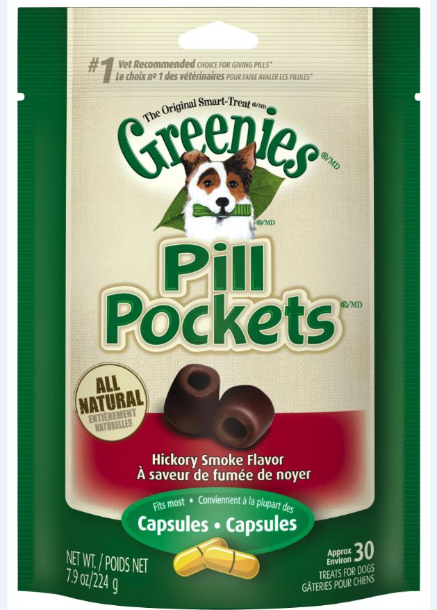 Greenies Pill Pockets Canine Hickory Smoke Flavor Dog Treats 7.9oz, Front Pouch