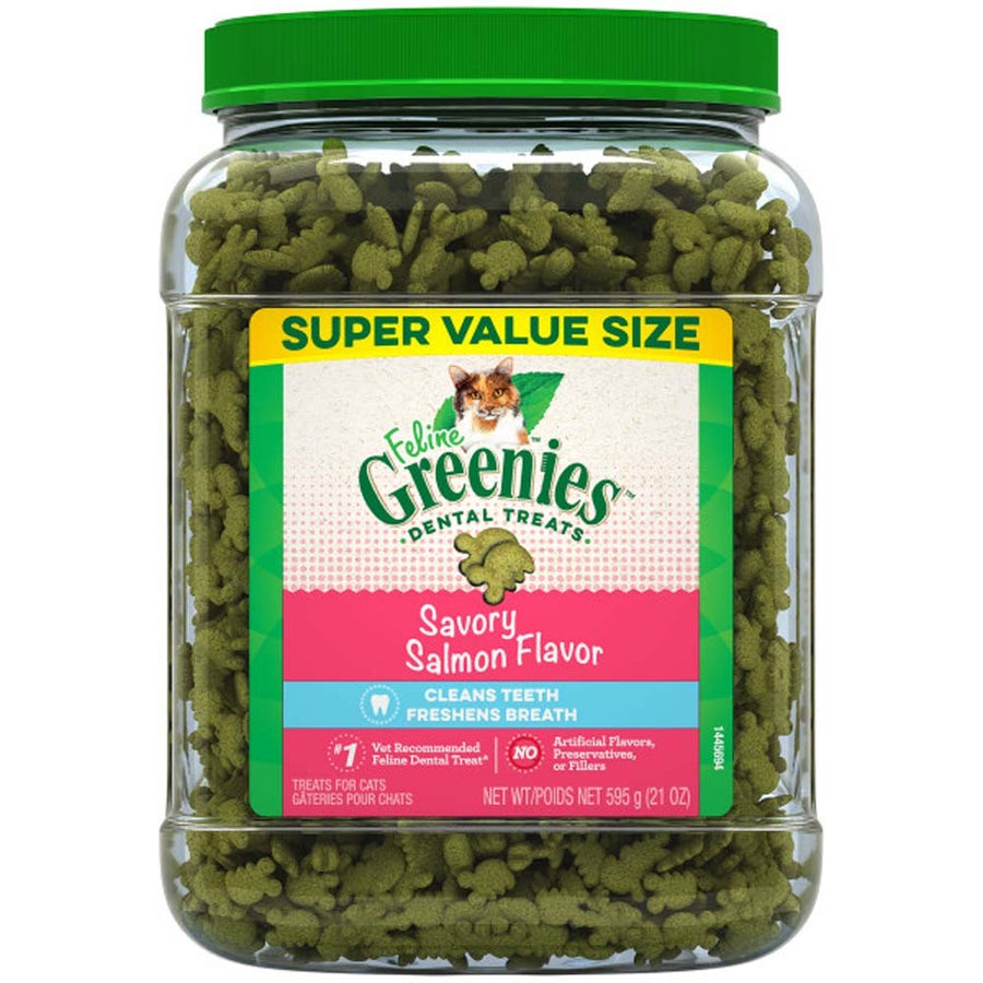 Greenies Savory Salmon Dental Cat Treats 21oz, Front Container