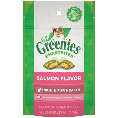 Greenies Smartbites Skin and Fur Salmon Cat Treats 60g, Front Packaging