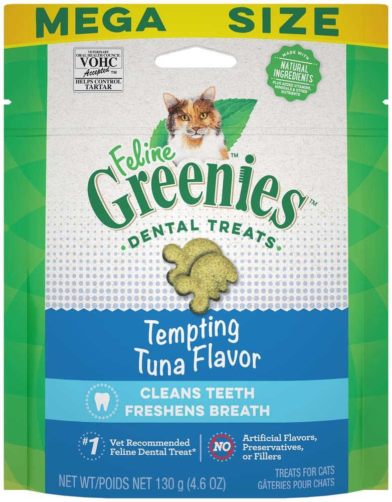 Greenies Tempting Tuna Dental Cat Treats 4.6oz, Front Pouch