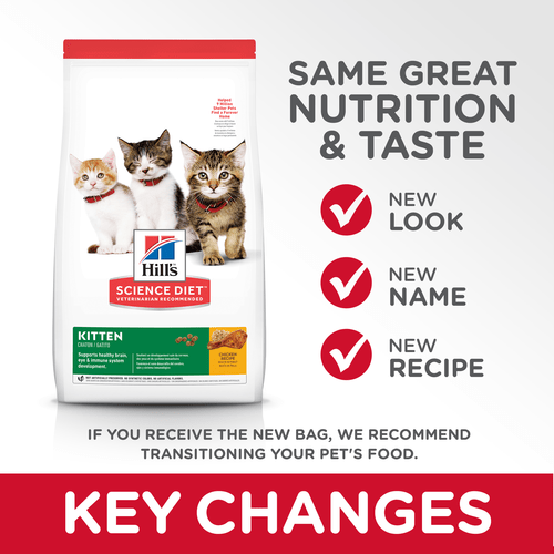 Hill's Science Diet Kitten Chicken Recipe Dry Cat Food, Key Changes in Look, Name and Recipe
