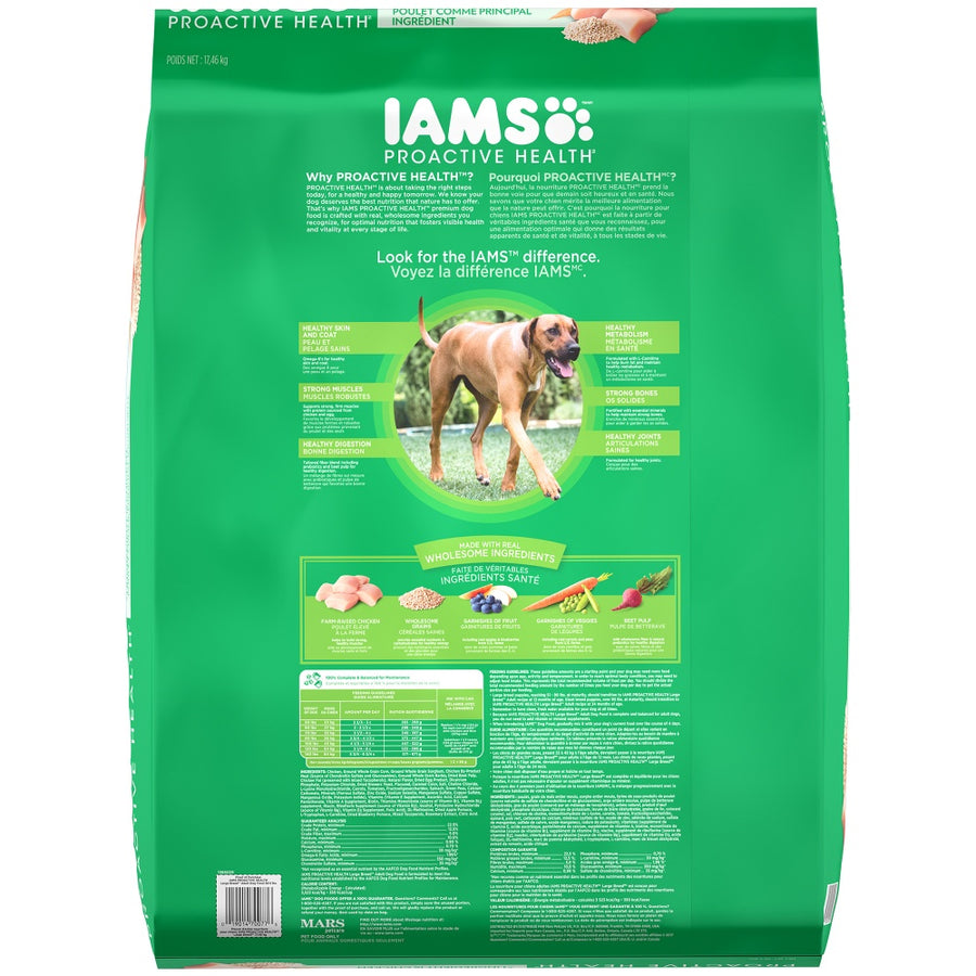 Iams ProActive Health Adult Large Breed Dry Dog Food 38.5oz Back of Bag