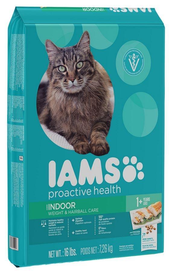 Iams ProActive Health Indoor Weight and Hairball Care Recipe Dry Cat Food 16lbs, Front Packaging