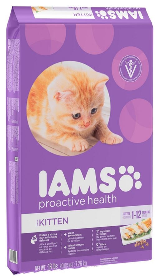 Iams ProActive Health Kitten Chicken Recipe Dry Cat Food 16lbs, Front of Bag