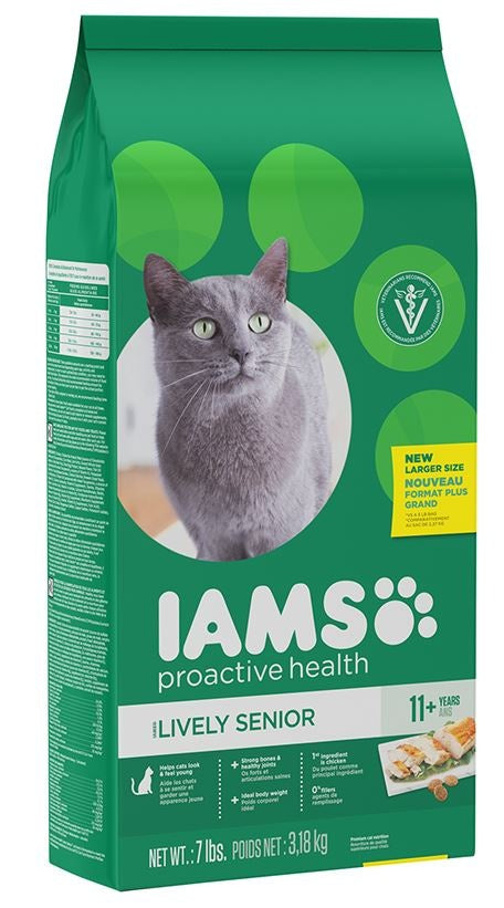 Iams ProActive Health Lively Senior 11+ Chicken Recipe Dry Cat Food 7lbs Front Side Packaging