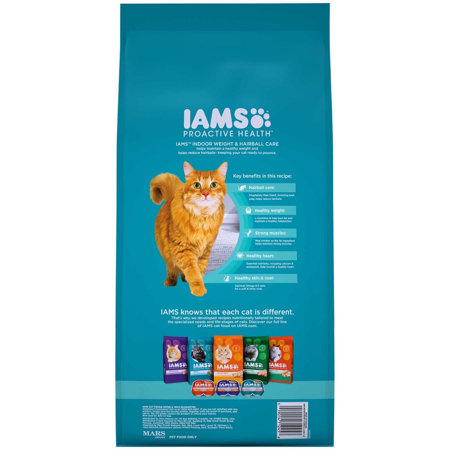 Iams Proactive Health Indoor Weight and Hairball Care Dry Cat Food 7lbs, Back Bag