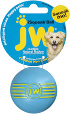 JW Pet iSqueak Ball Dog Toy Blue, Front Packaging
