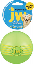 JW Pet iSqueak Ball Dog Toy Green, Front Packaging