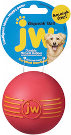 JW Pet iSqueak Ball Dog Toy Red, Front Packaging