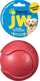 JW Pet iSqueak Bouncin Baseball Dog Toy, Front Packaging