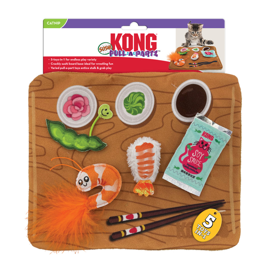 KONG Pull-A-Partz Sushi Catnip Cat Toys Mat Front Packaging