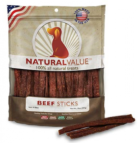 Loving Pets Natural Value Beef Sticks Dog Treats, Front Pouch