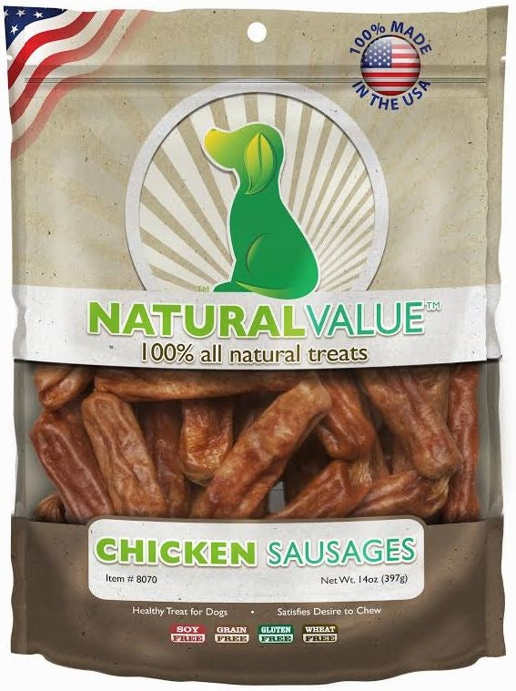Loving Pets Natural Value Chicken Sausages Dog Treats 14oz, Front Pouch