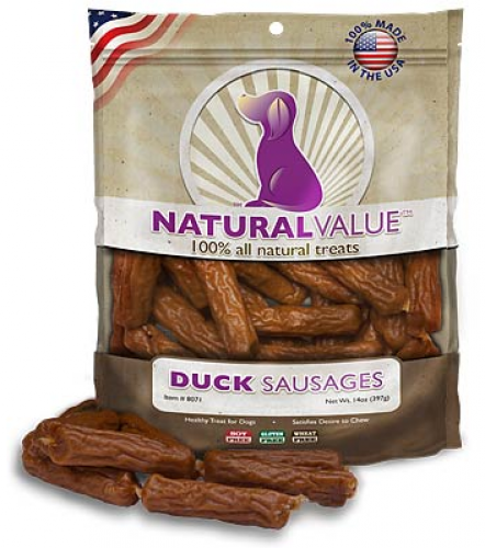 Loving Pets Natural Value Duck Sausages Dog Treats, Front Pouch