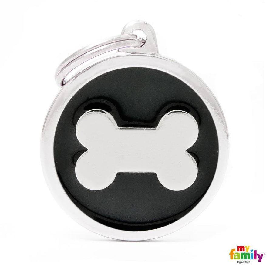 My Family Pet Tags Enamel Circle With Bone, Black