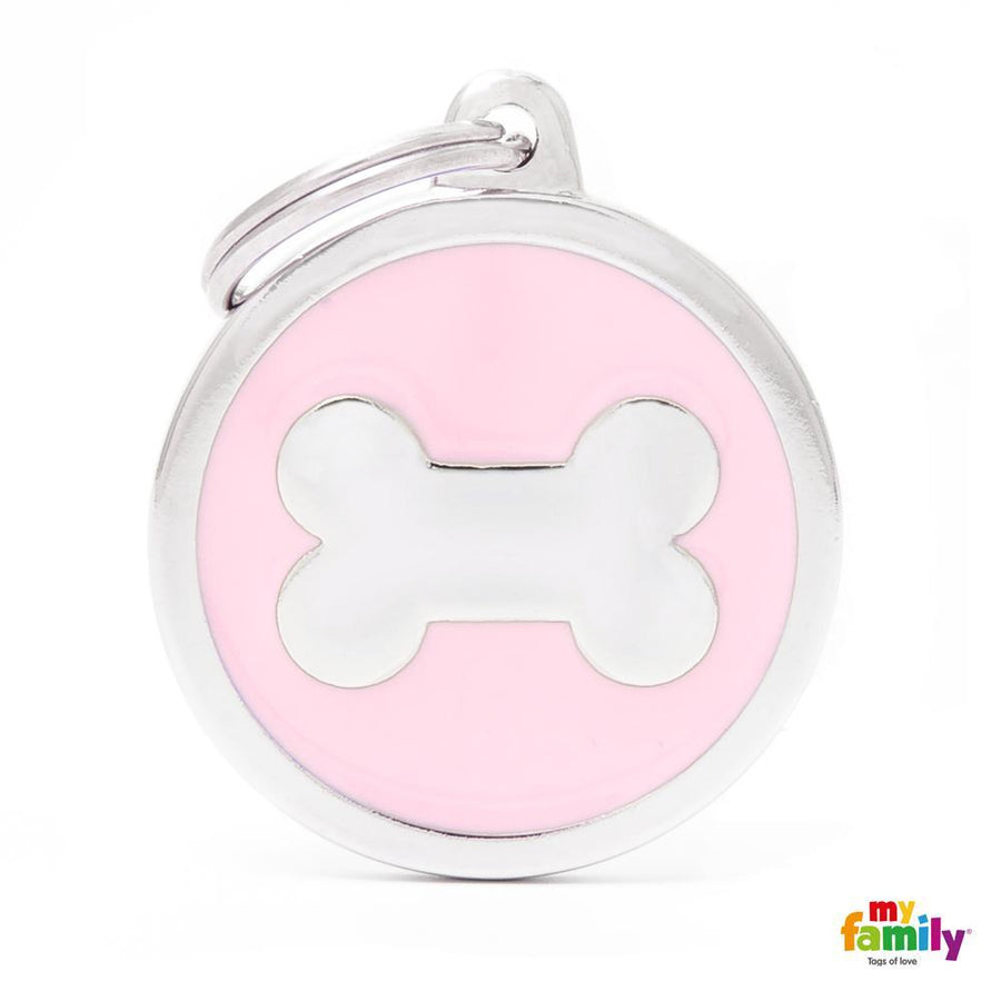 My Family Pet Tags Enamel Circle With Bone Pink