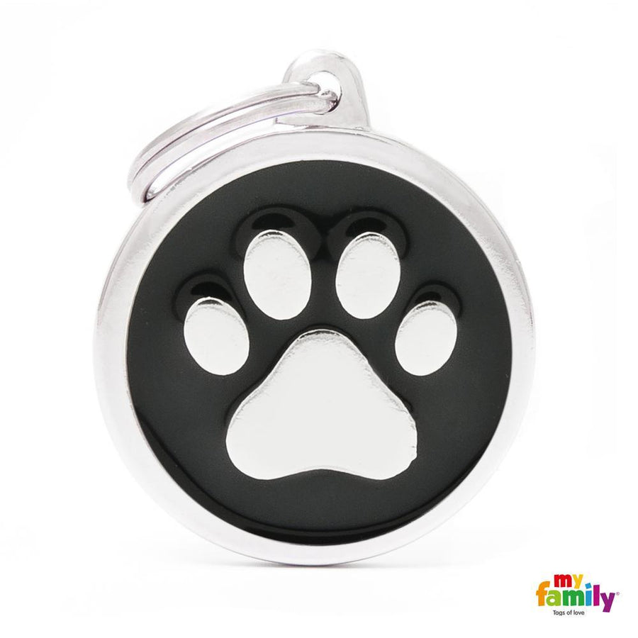 My Family Pet Tags Enamel Circle With Paw, Black 
