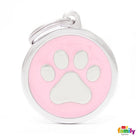 My Family Pet Tags Enamel Circle With Paw Pink, Front