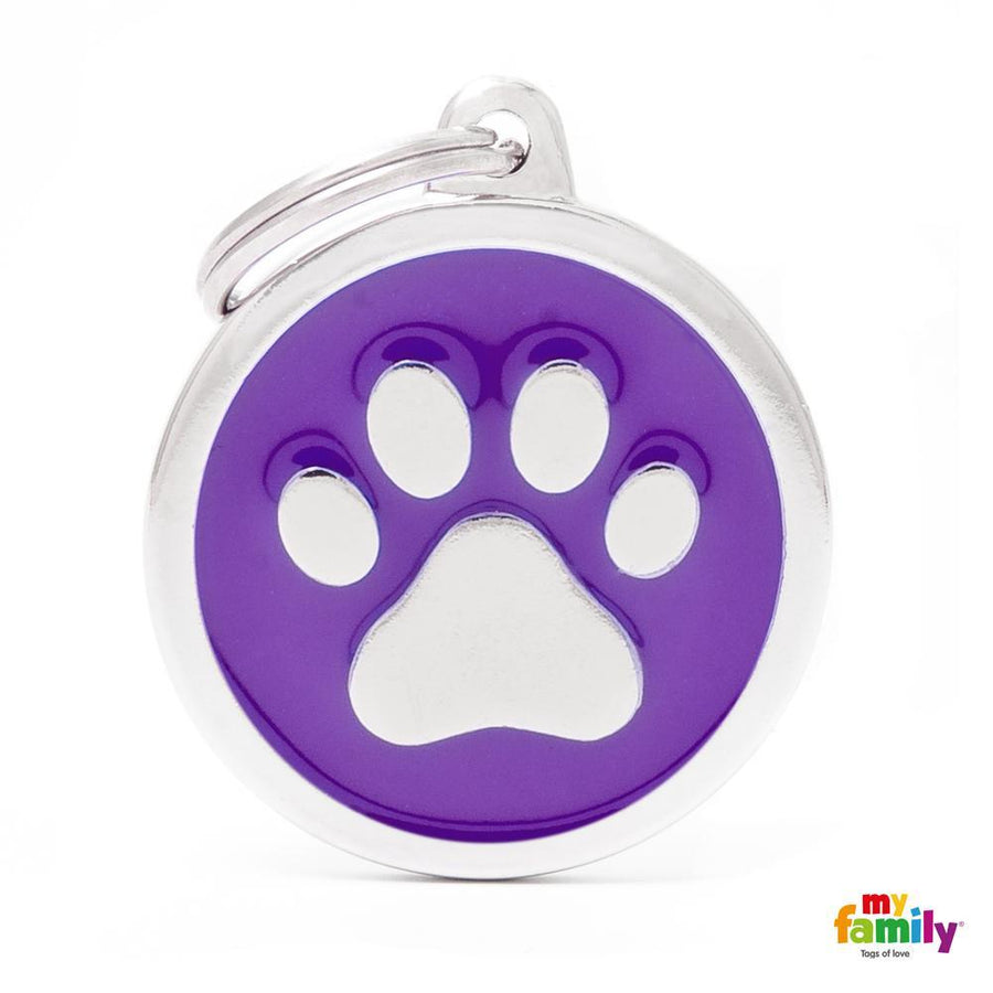 My Family Pet Tags Enamel Circle With Paw Purple, Front
