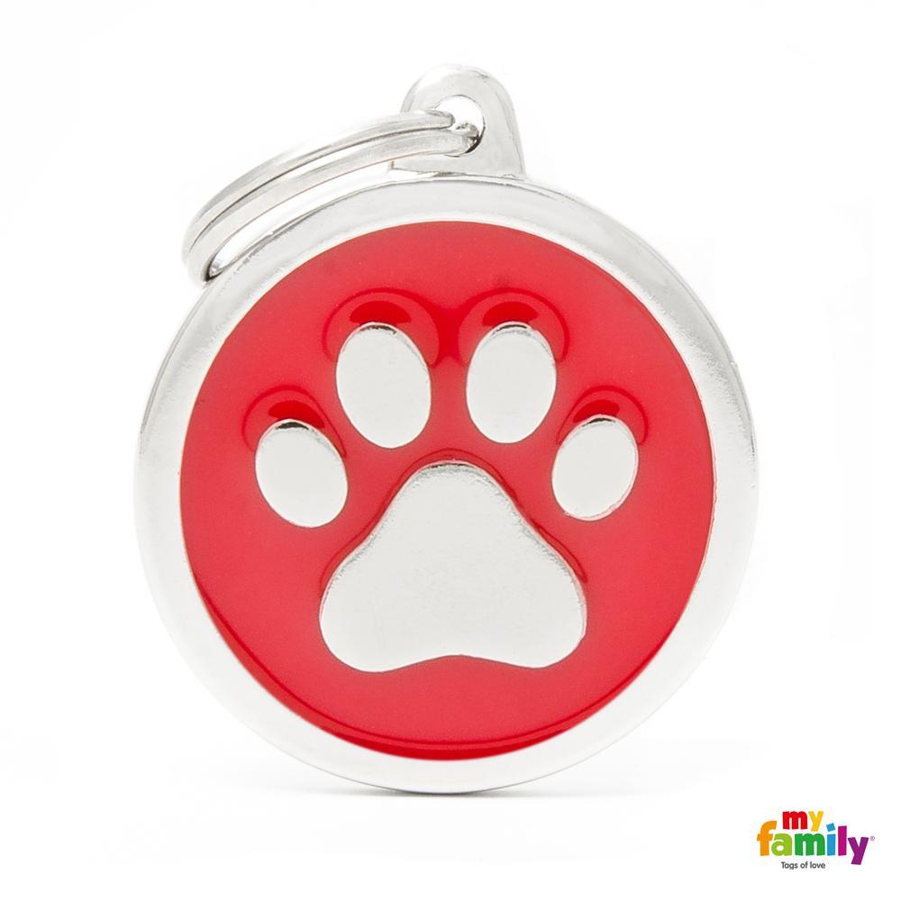 My Family Pet Tags Enamel Circle With Paw, Red