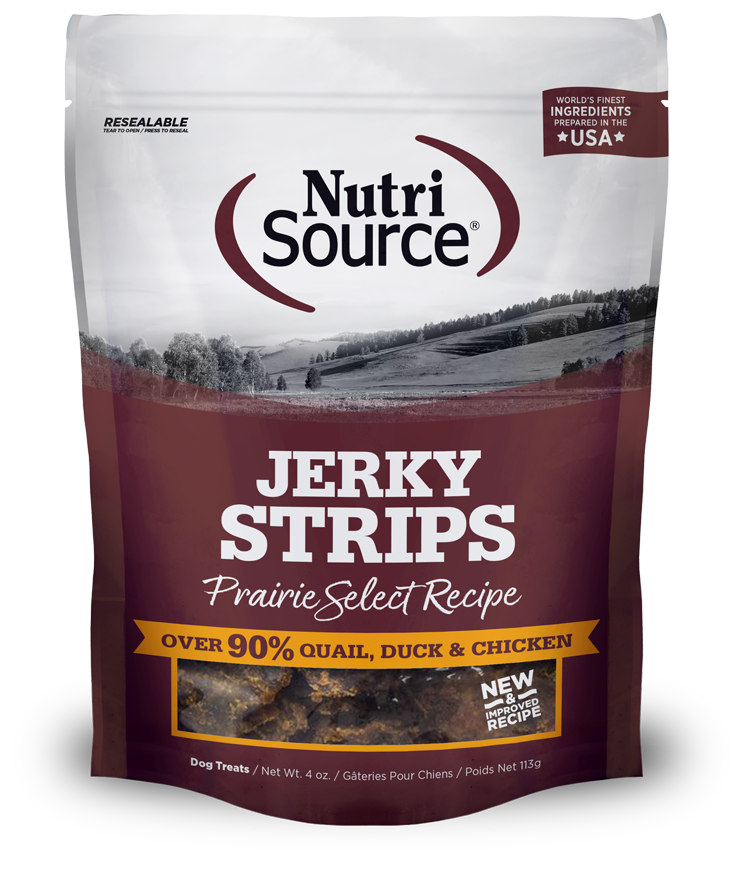 Nutrisource Grain Free Jerky Strips Prairie Select Quail, Duck, & Chicken Recipe Dog Treats