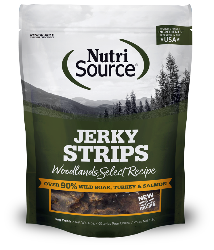 Nutrisource Grain Free Jerky Strips Woodlands Select Recipe Wild Boar, Turkey, & Salmon Dog Treats