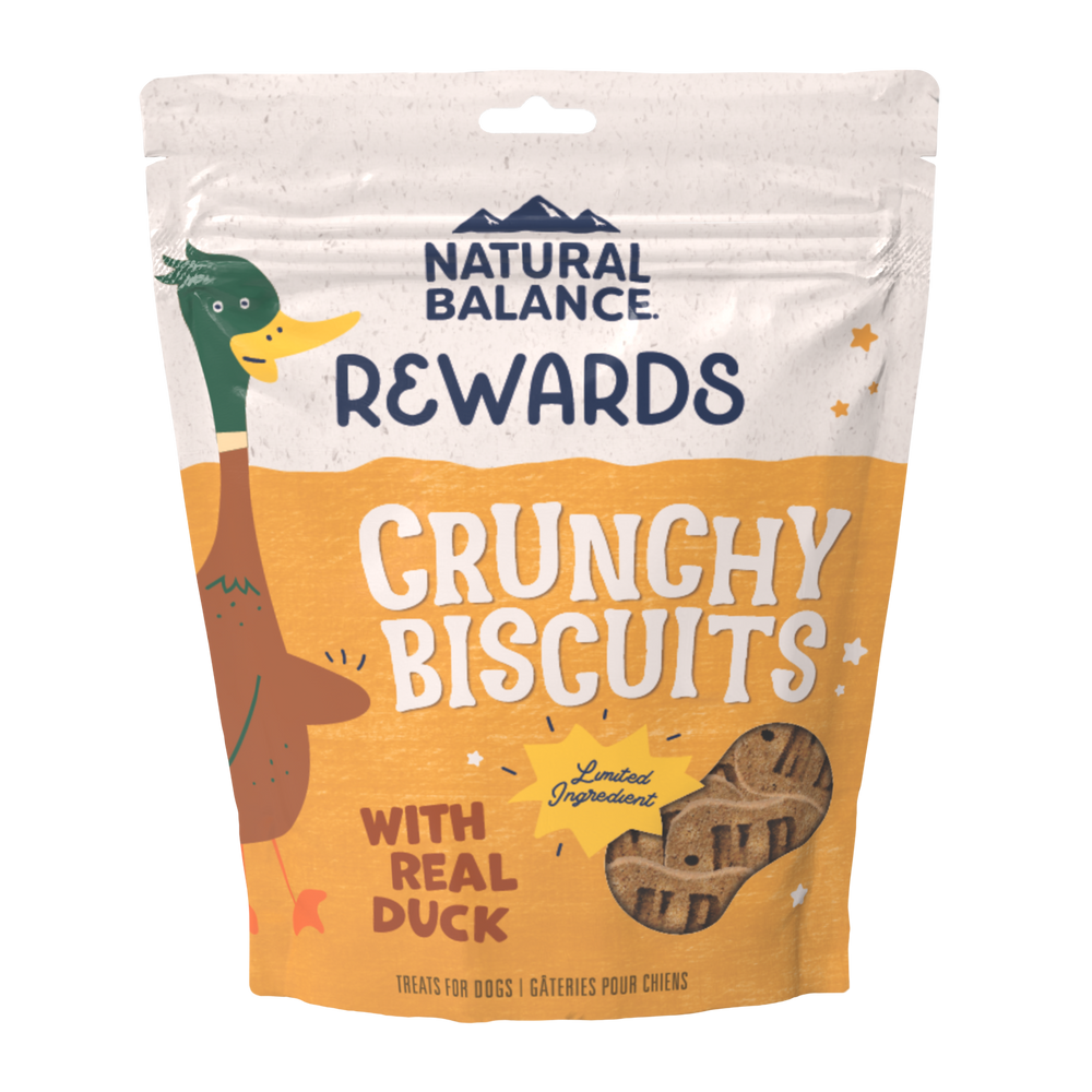 Natural Balance Rewards Crunchy Biscuits With Real Duck Dog Treats, Front Pouch