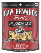Northwest Naturals, RAW REWARDS Freeze Dried Treats for Dogs and Cats Beef Liver 3oz, Front Pouch