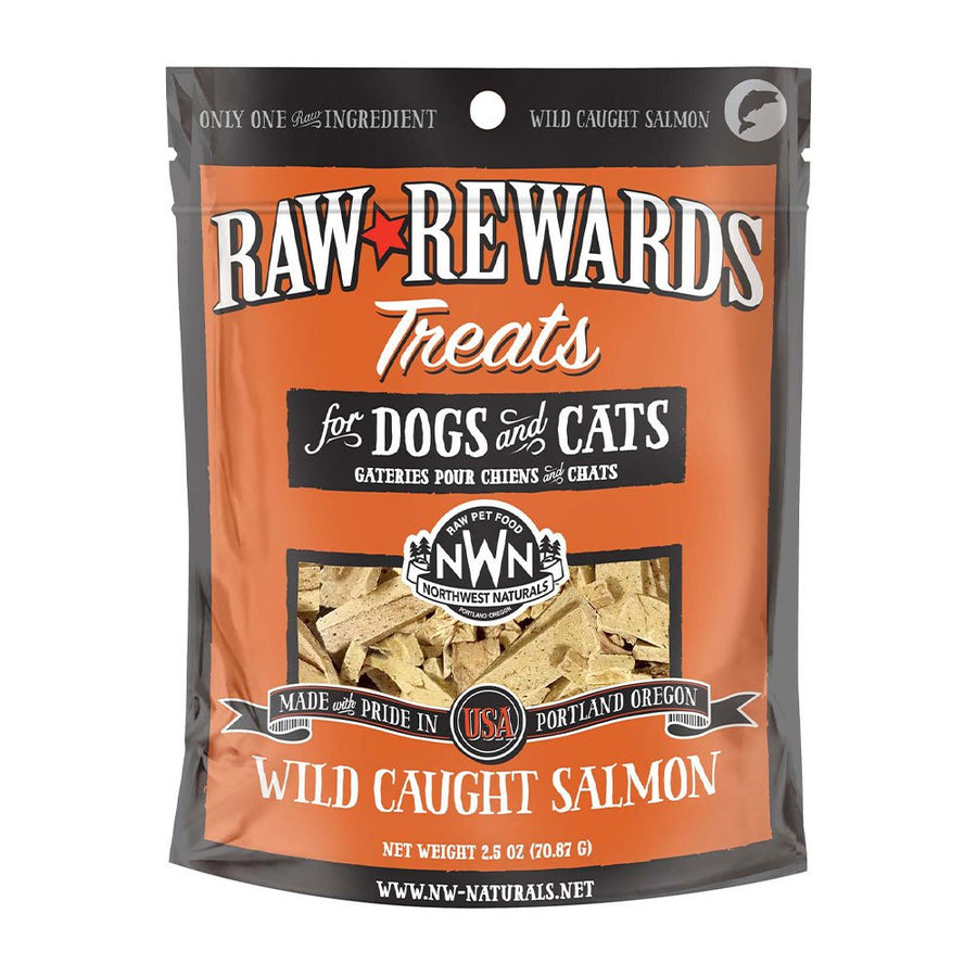 Northwest Naturals RAW REWARDS Freeze Dried Treats for Dogs and Cats Salmon 2.5oz, Front Pouch
