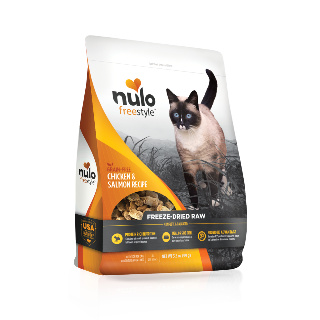 Nulo FreeStyle Chicken & Salmon Recipe Freeze-Dried Raw Cat Food 3.5oz, Front of Bag