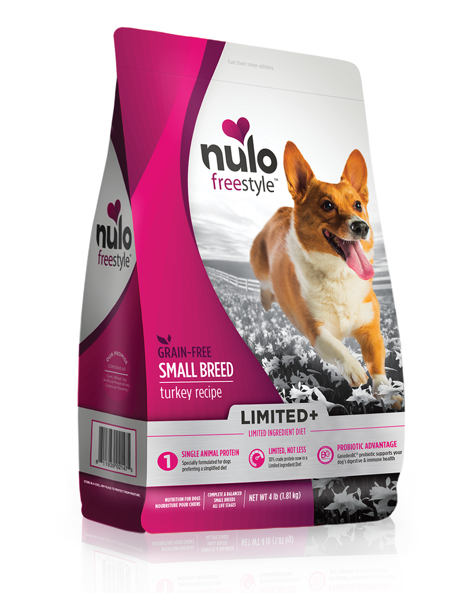 Nulo Freestyle Limited+ Small Breed Turkey Dog Food 4lb, Front Side Bag