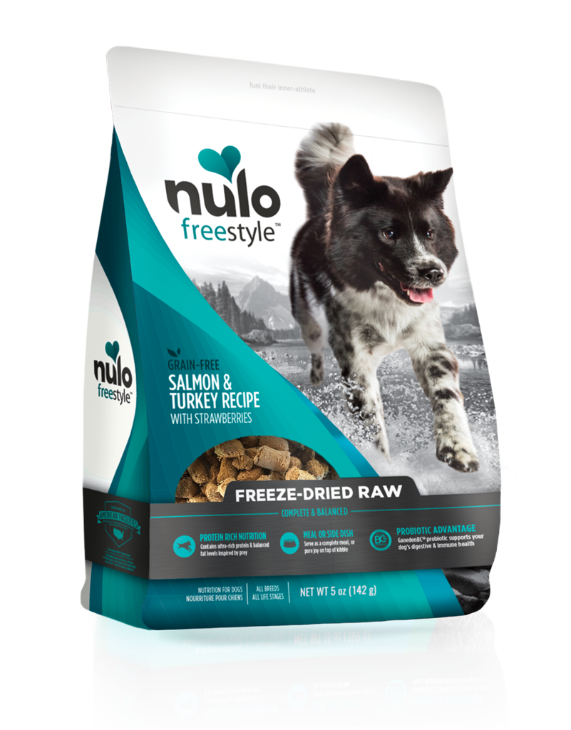 Nulo Freestyle Salmon & Turkey Freeze Dried Dog Food 5oz, Front Packaging